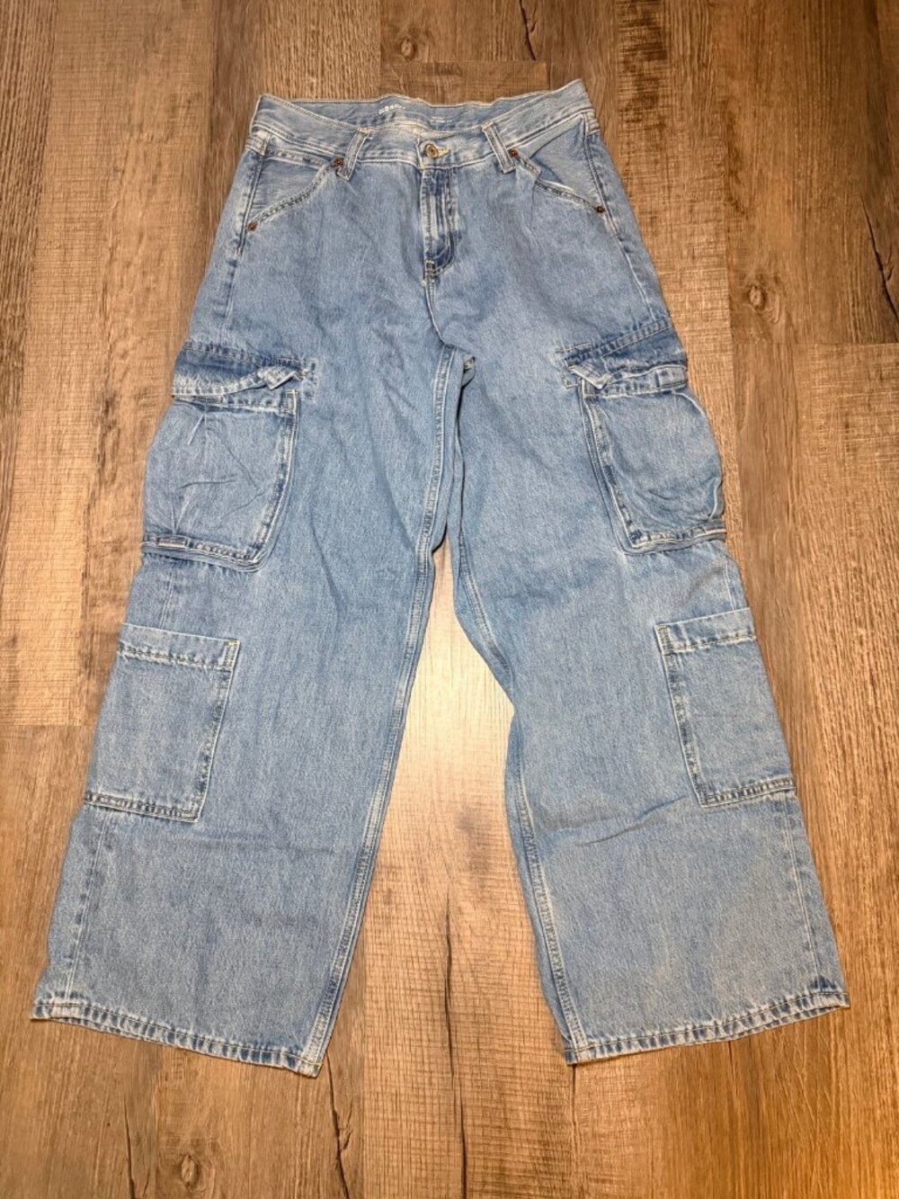Drapey Denim Cargo Jeans Baggy Wide Leg Mid Rise Y2K Size 2 Old Navy